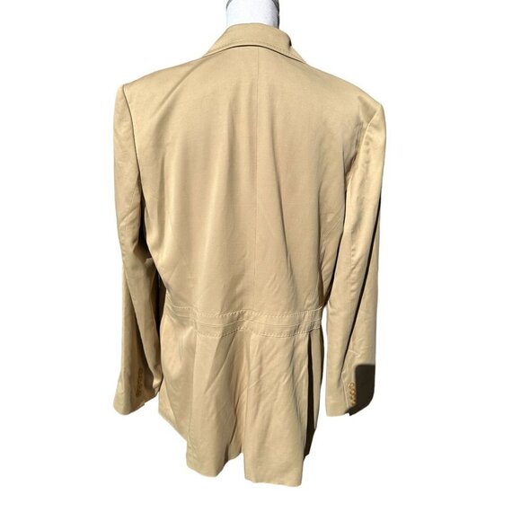 Entier Classiques Blazer Jacket Sz 16 Tan Lined One Button Decorative Stitching - Picture 2 of 10